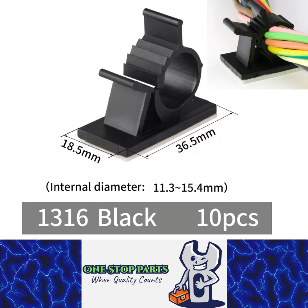 10 x Adjustable Cable Clips ID11.3-15.4mm Self-Adhesive Wire Clamps Cord Holders