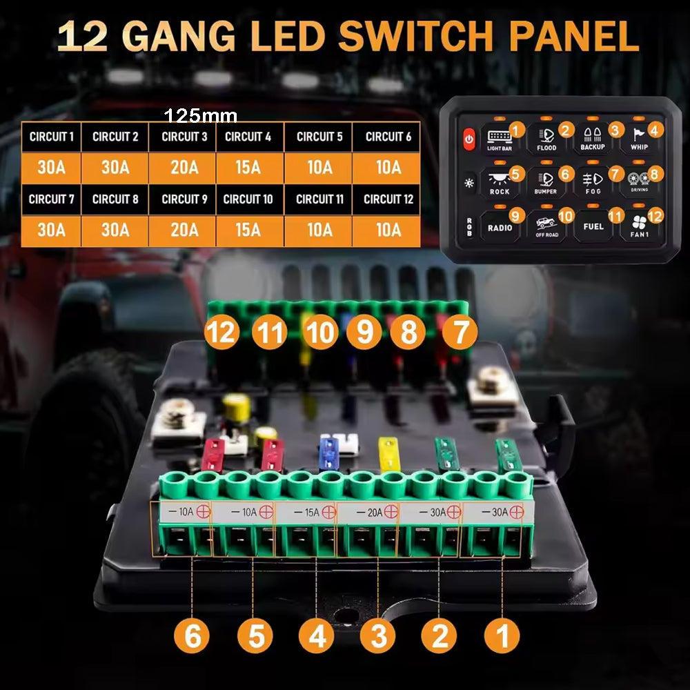 12-24V Remote Control 12 Gang Switch Panel 80A Circuit Control Relay System Box
