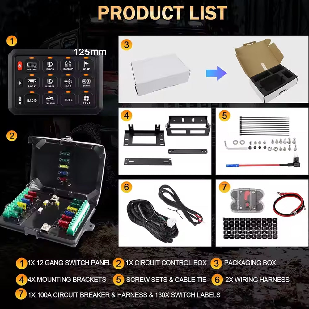 12-24V Remote Control 12 Gang Switch Panel 80A Circuit Control Relay System Box