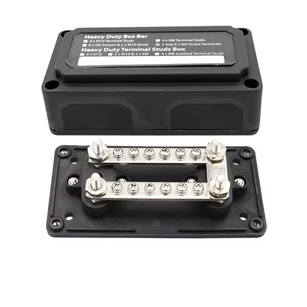 Black M6 Bus Bar 12-48V 300A Power Distribution Block 12 x M6 Studs Terminals