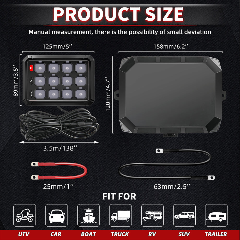12v - 24v 12 Gang LED Touch Switch Panel Blue Car/Boat + App Control +Fuse Box