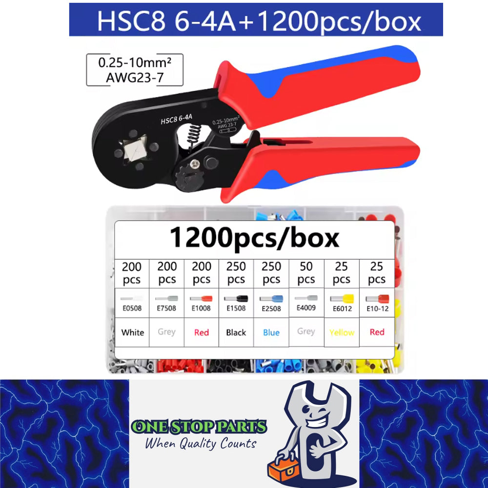 Ferrule Crimping Tool Kit Hexagonal Ratchet Jaw Wire Plier and 1200 Terminals