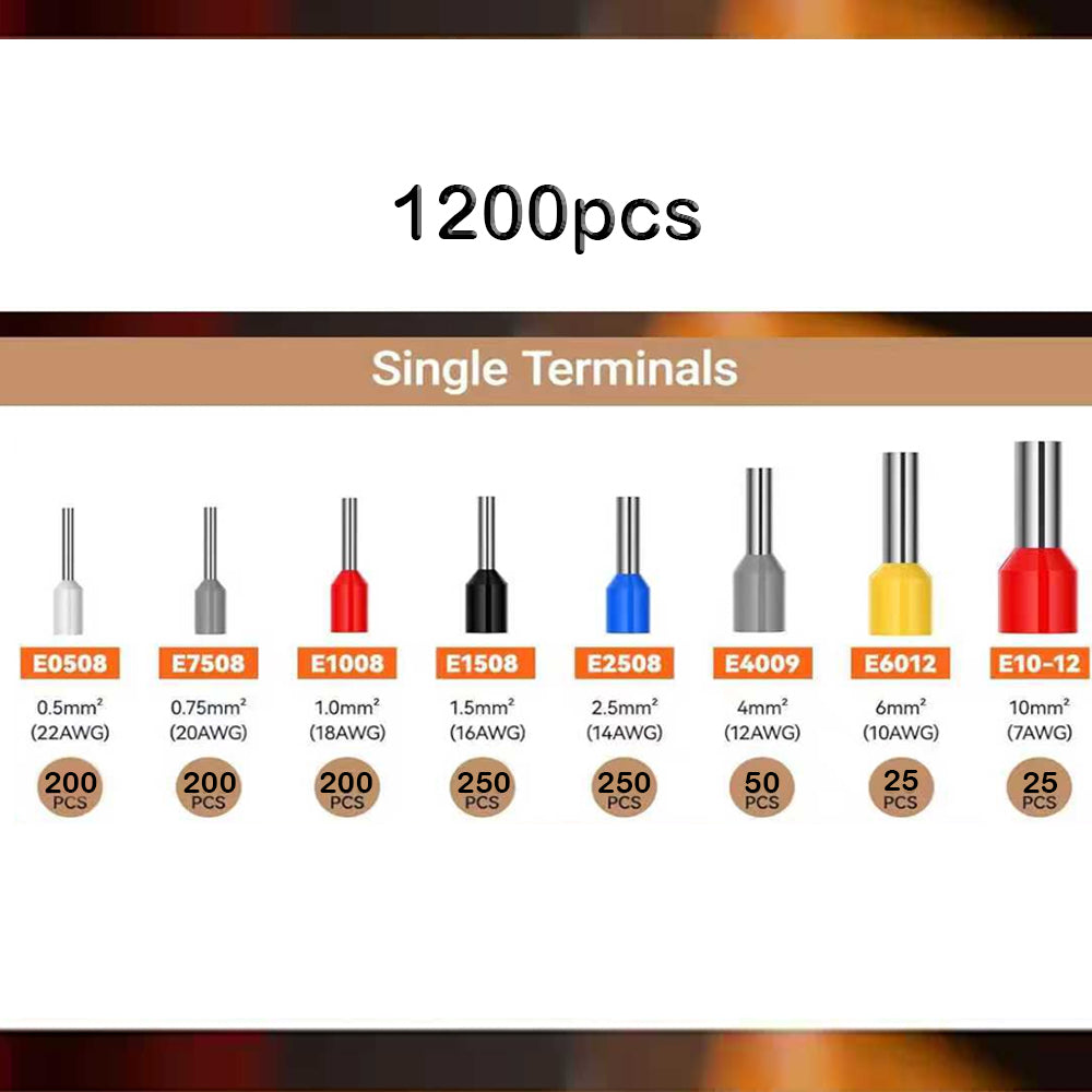 Ferrule Crimping Tool Kit Hexagonal Ratchet Jaw Wire Pliers with 1200 Terminals