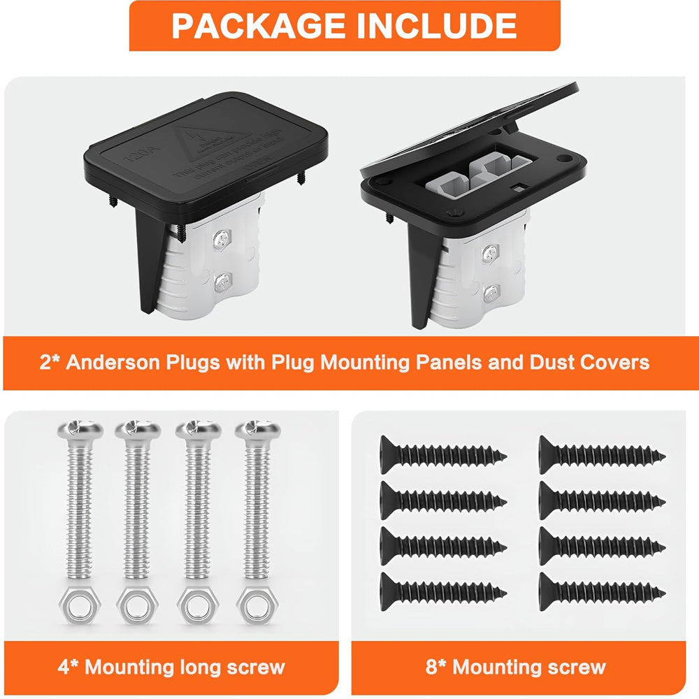 2 x 120A Grey Anderson style Plugs Include Flush Mount Brackets and Covers
