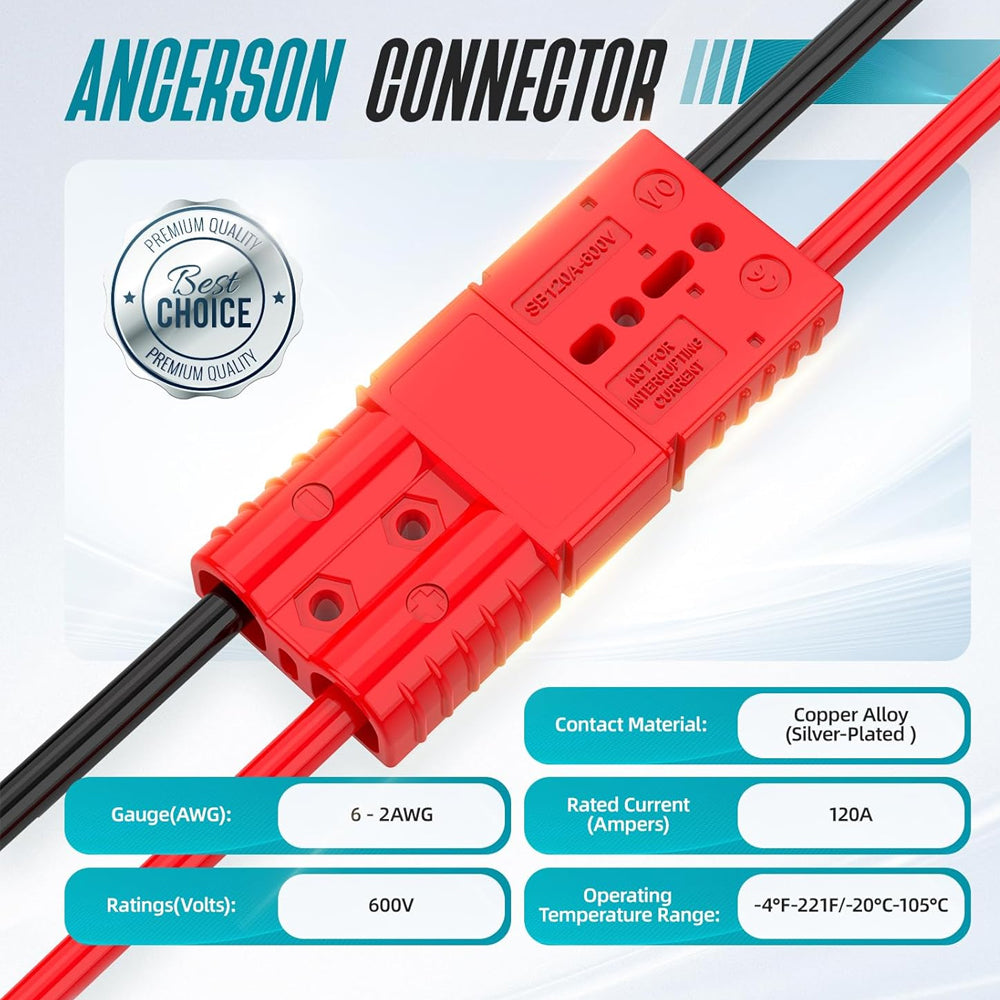 2 x 120A Red Anderson Socket Plug 2 Pin 120Amp Connector RV Truck Winch Marine