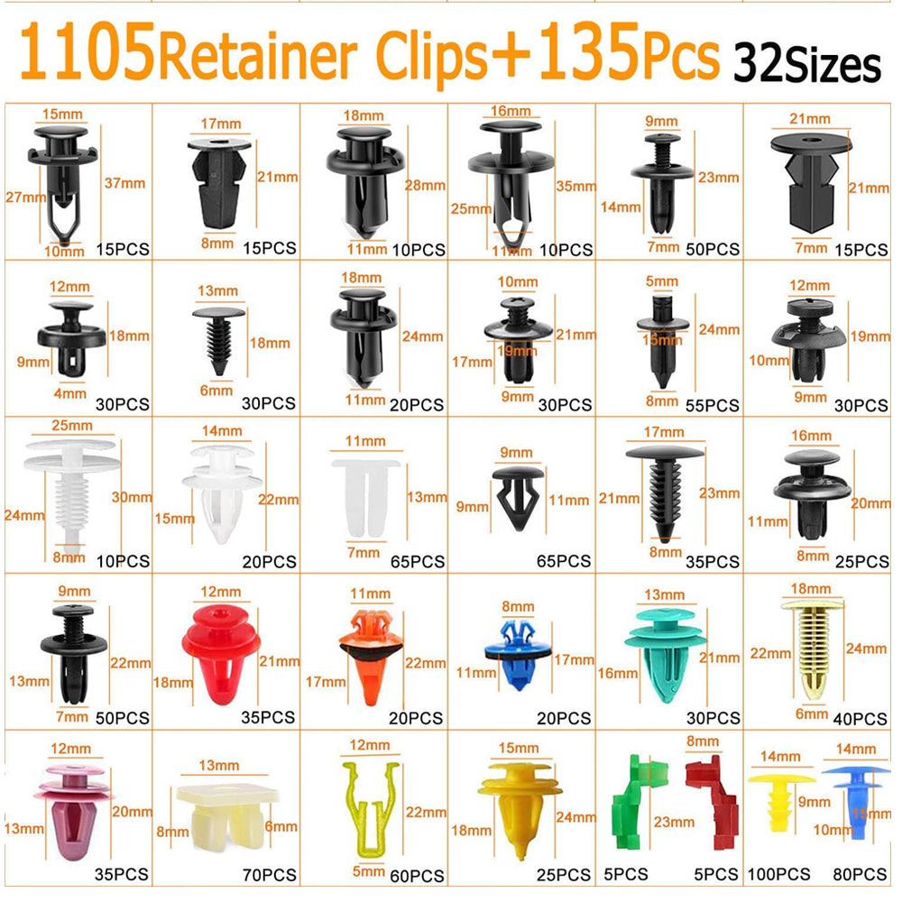1240pcs Car Push Retainer Clip Fastener 36 Size Bumper Fender Rivet with Removal