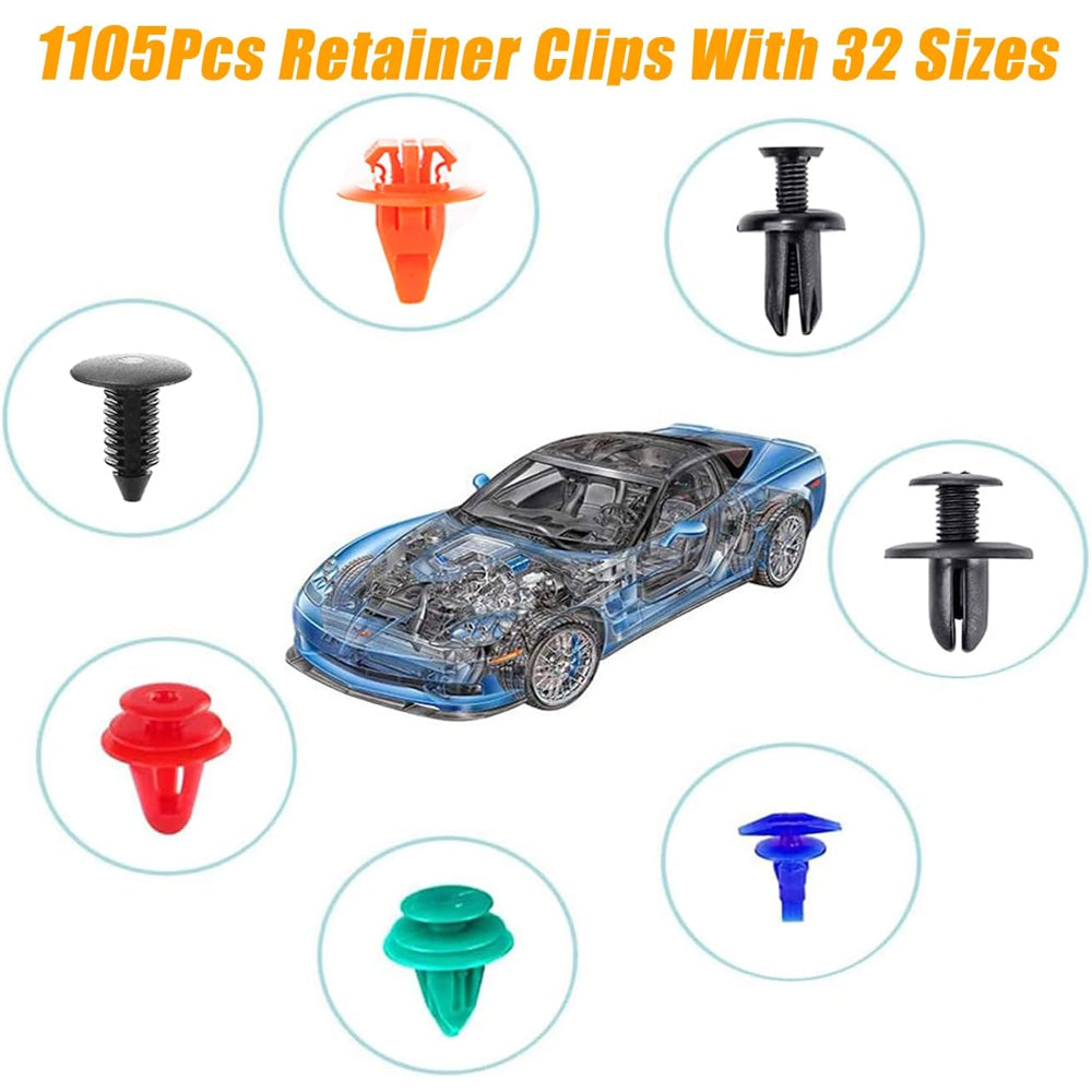 1240pcs Car Push Retainer Clip Fastener 36 Size Bumper Fender Rivet with Removal