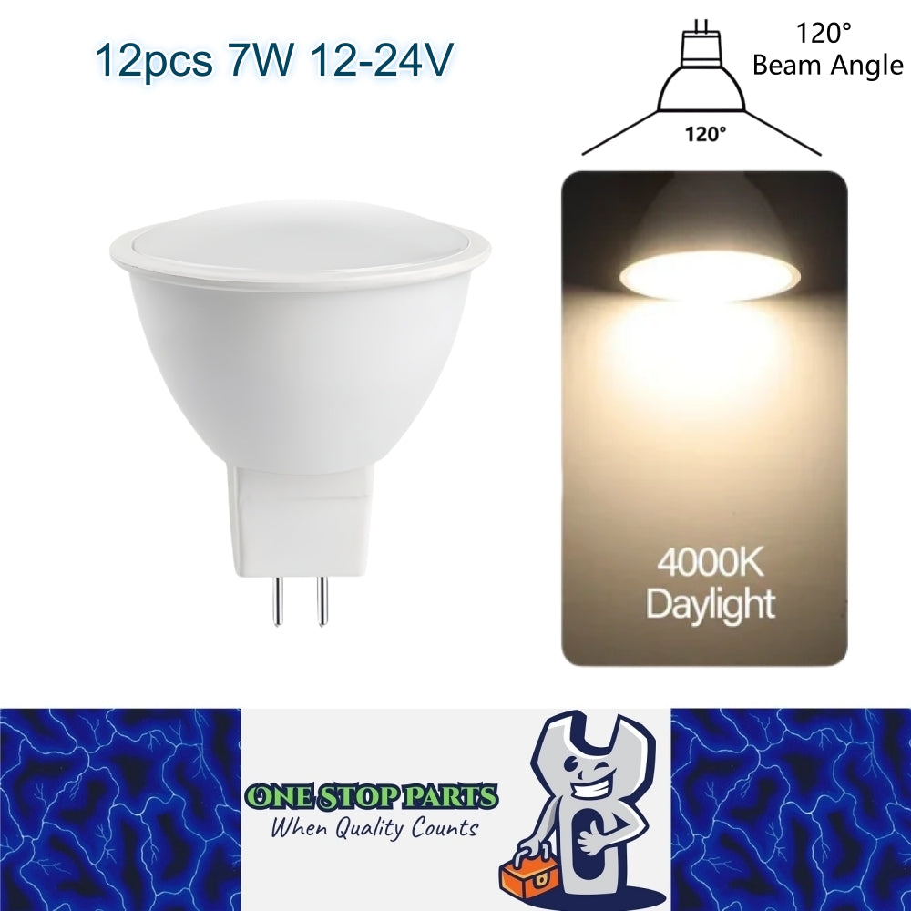 12x MR16 7W LED Spotlight AC/DC 12-24V 120 Degree 4000K Daylight White Downlight