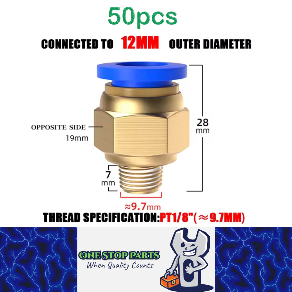 50 x Pneumatic Air Connector Fittings Push to Connect 12mm Tube to 9.7mm Thread
