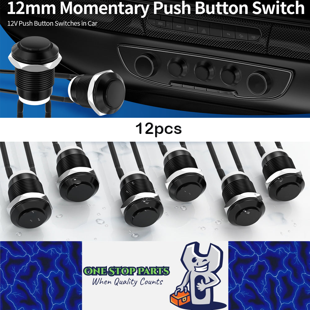 12pcs 12mm Metal Momentary Push Button Switch 12V 2 Pin Pre Wired SPST Switch