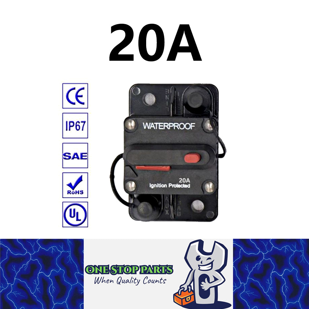 12v 20A Circuit Breaker Manual Reset Water Proof Ideal for 4wd Caravan Boat