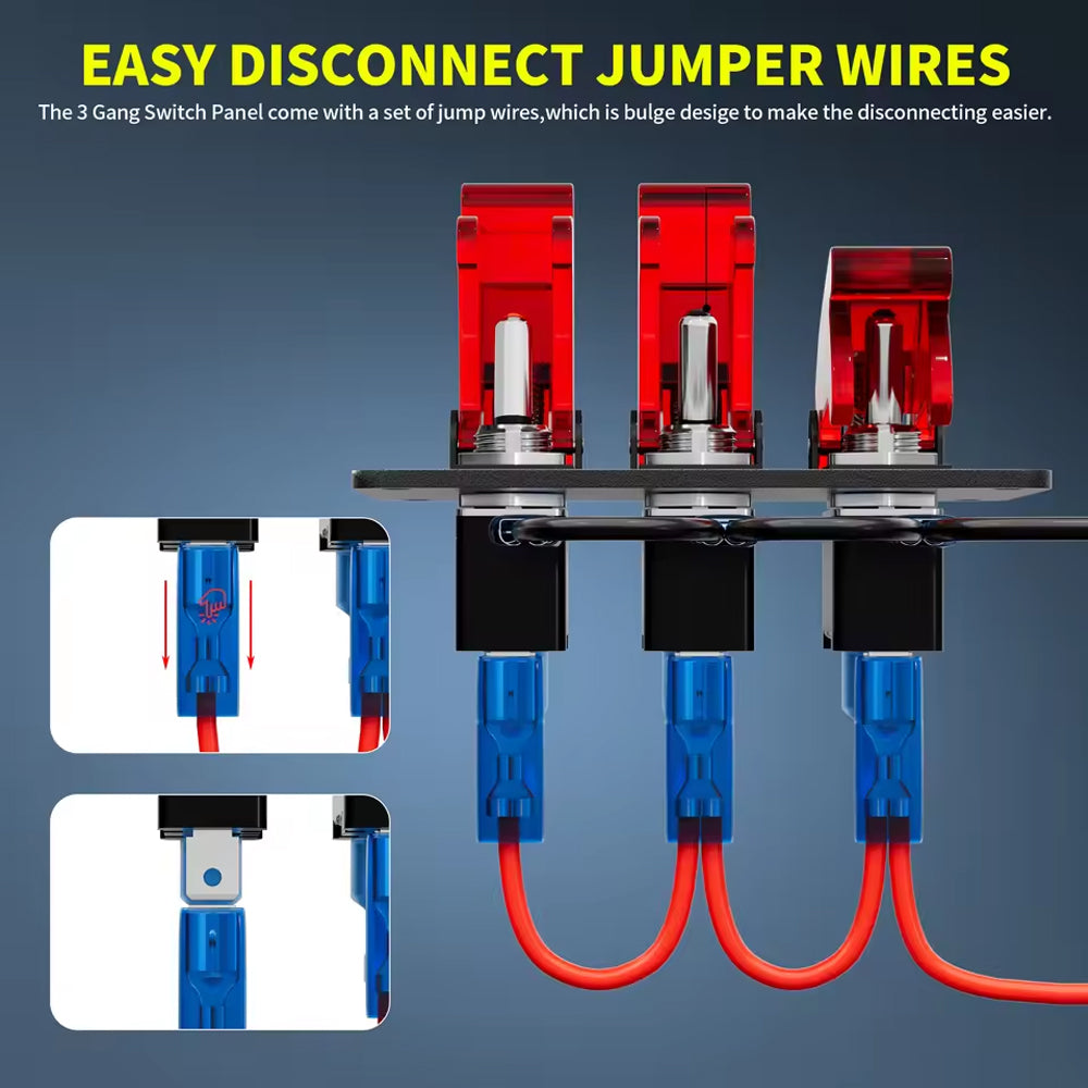 12V 3 Gang Toggle Switch Panel with LED Light and Flip Cover 3Pin ON/Off Switch