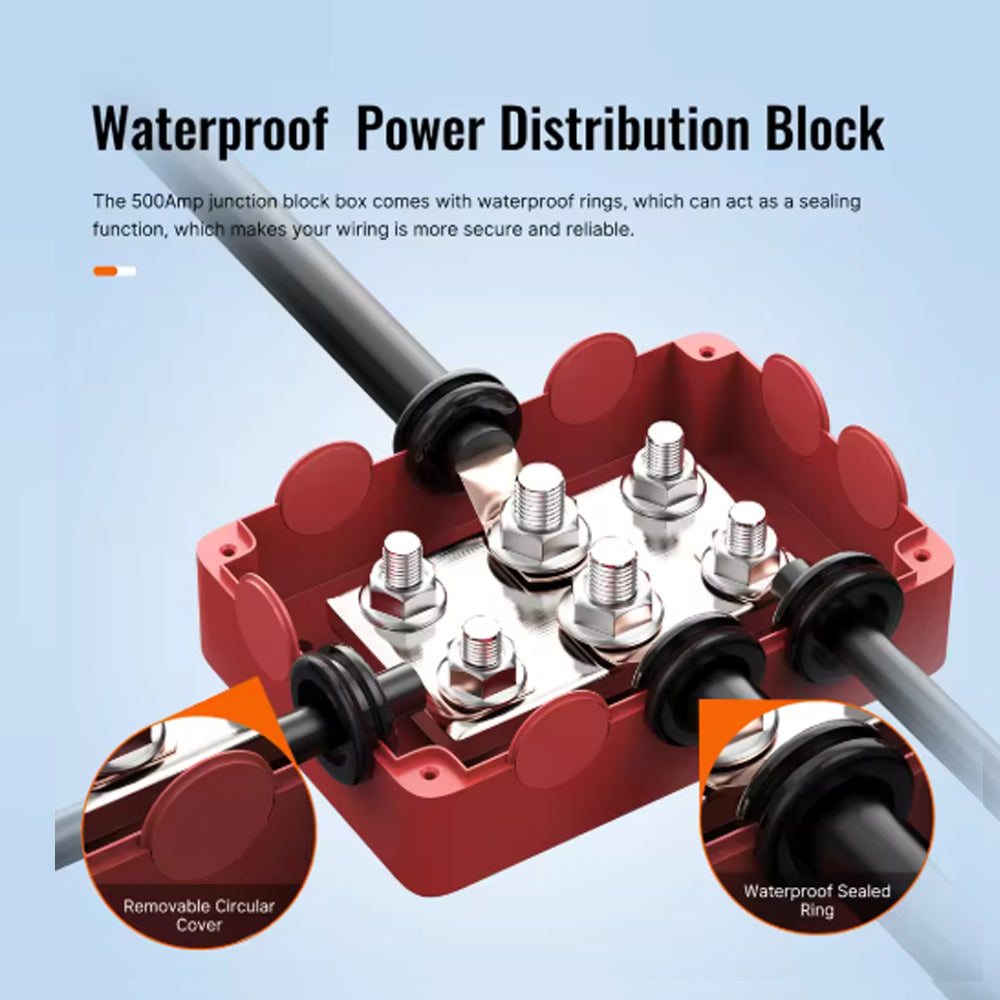 Bus Bar 12V-48V 500A Power Distribution Block 4xM8 and 2xM10 Posts Studs