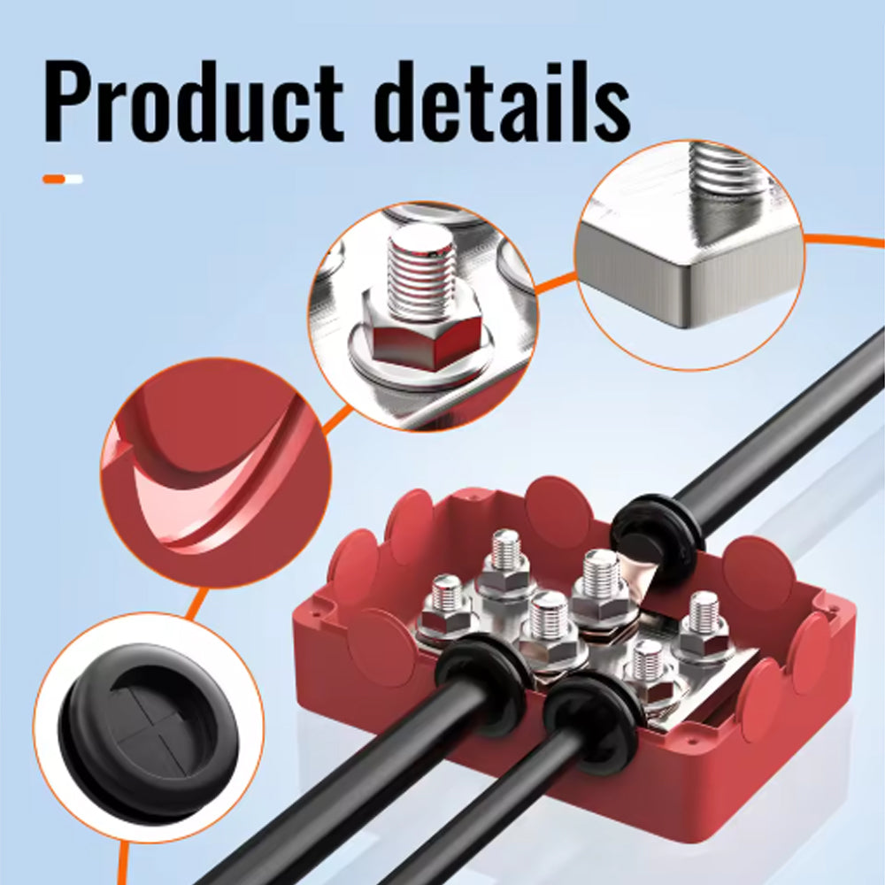 Bus Bar 12V-48V 500A Power Distribution Block 4xM8 and 2xM10 Posts Studs