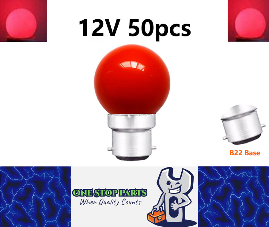 50 x Red 12v B22 1W LED Bubble Globe Frosted Red Lens for sign party (50pcs)
