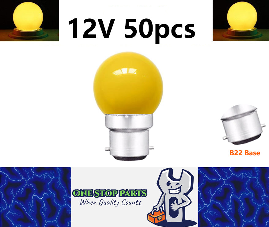 50 x Yellow 12v B22 1W LED Bubble Globe Frosted Yellow Lens sign party (50pcs)