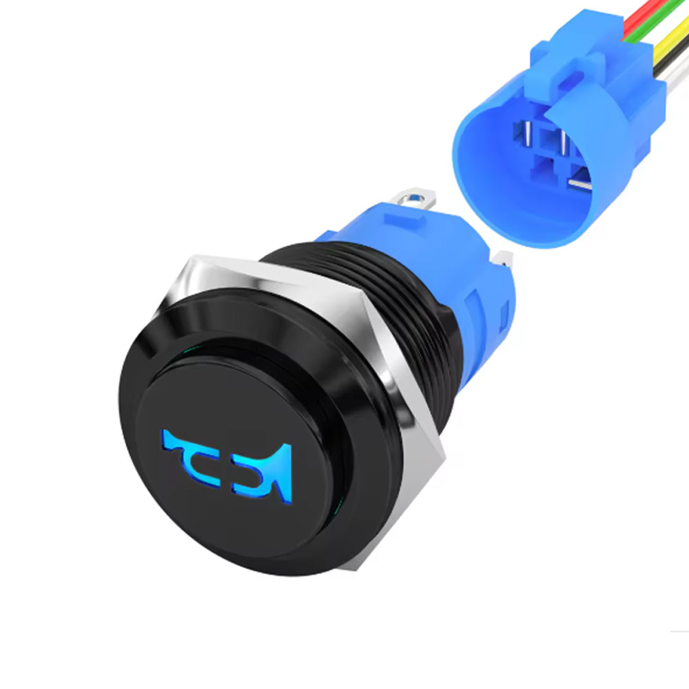 Horn Switch 12V 5A 16MM Blue LED Horn Push Button Switch for Car Boat Marine