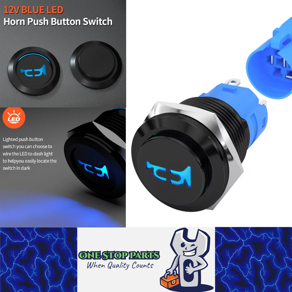 Horn Switch 12V 5A 16MM Blue LED Horn Push Button Switch for Car Boat Marine