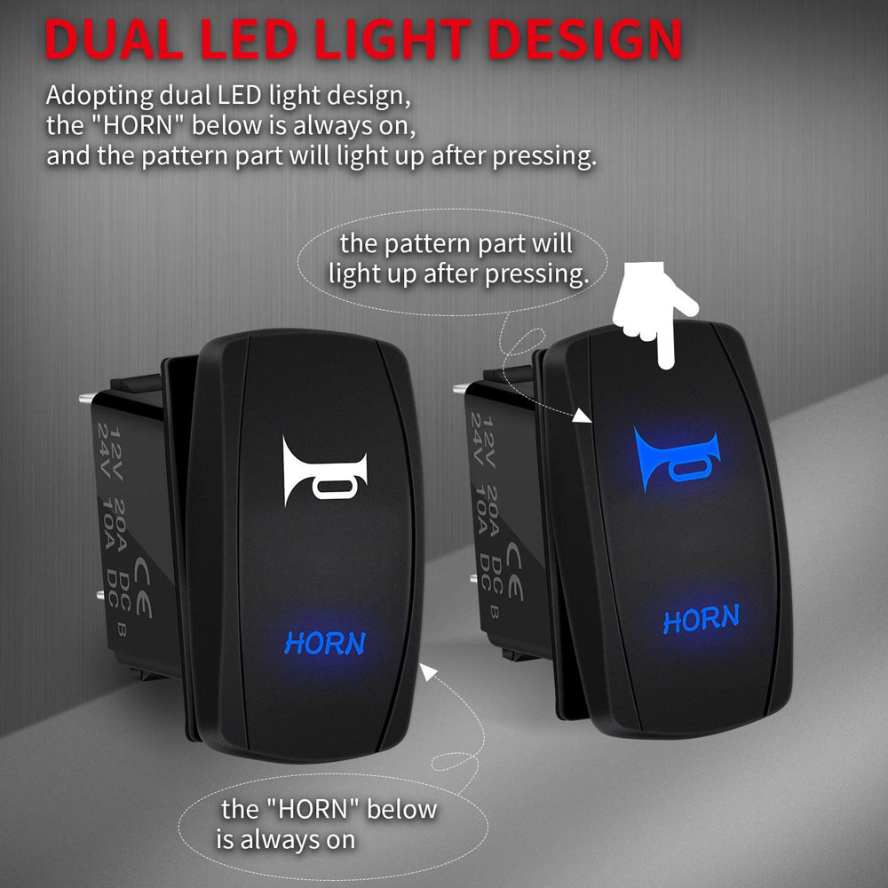 1 x Horn Switch 12V-24V 5Pin Momentary Horn Rocker Switch Button with Blue LED
