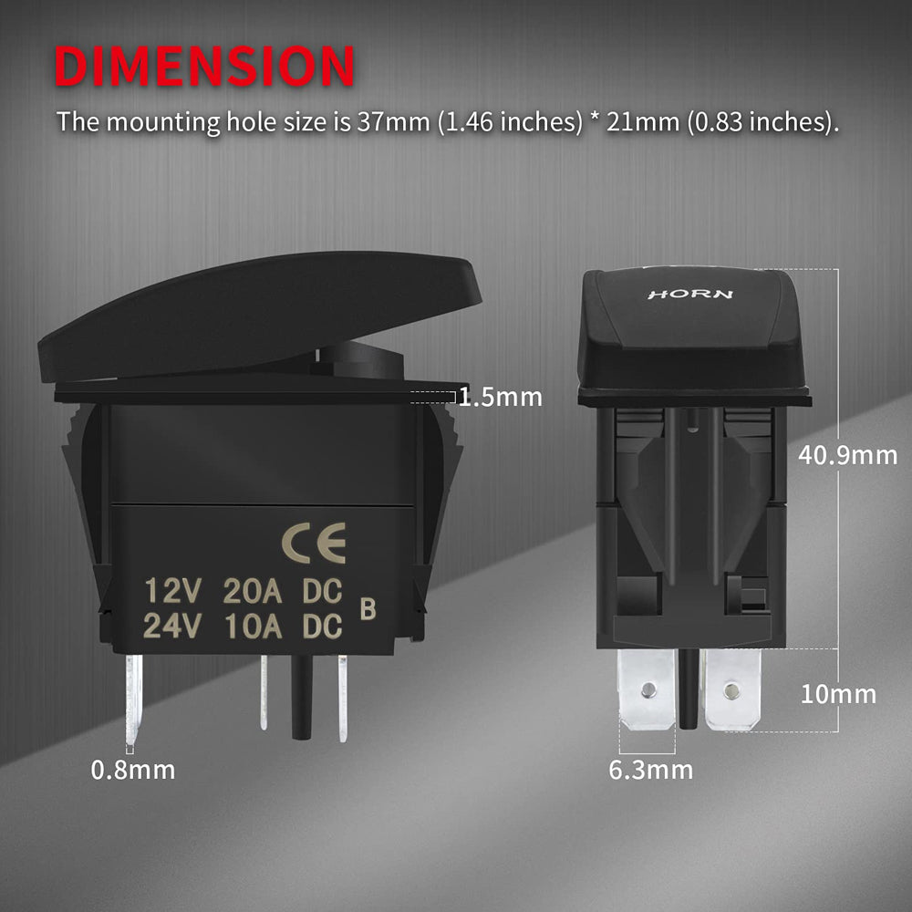 1 x Horn Switch 12V-24V 5Pin Momentary Horn Rocker Switch Button with Blue LED