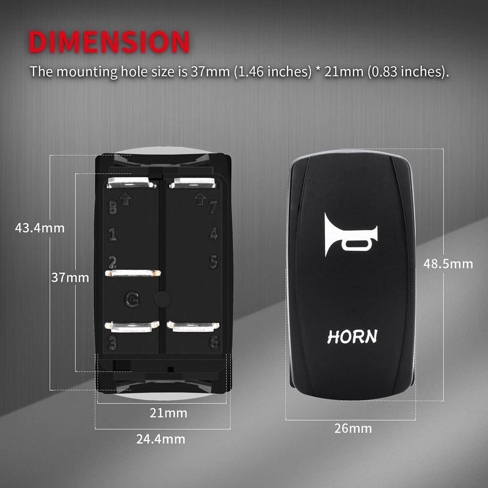 1 x Horn Switch 12V-24V 5Pin Momentary Horn Rocker Switch Button with Red LED
