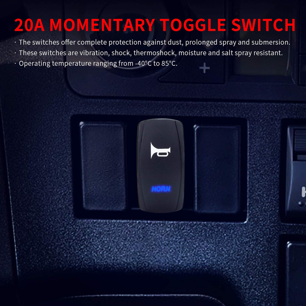 1 x Horn Switch 12V-24V 5Pin Momentary Horn Rocker Switch Button with Blue LED