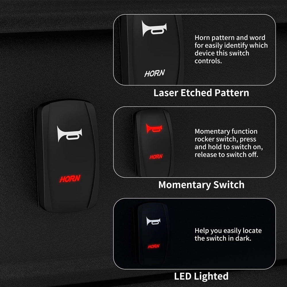 1 x Horn Switch 12V-24V 5Pin Momentary Horn Rocker Switch Button with Red LED