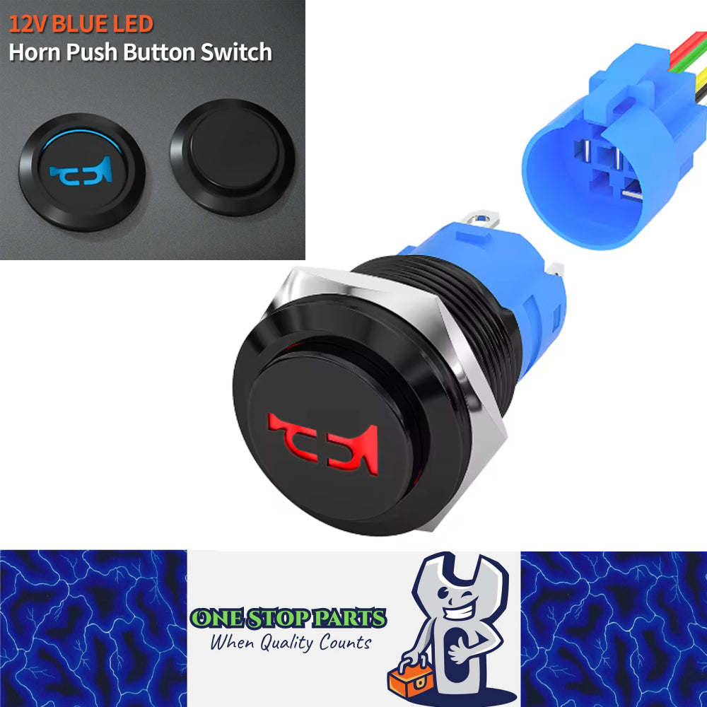 Horn Switch 12V 5A 16MM Red LED Horn Push Button Switch for Car Boat Marine