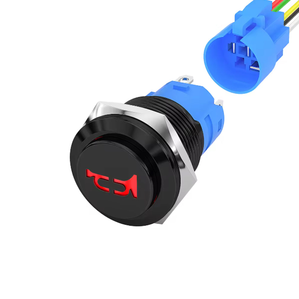 Horn Switch 12V 5A 16MM Red LED Horn Push Button Switch for Car Boat Marine