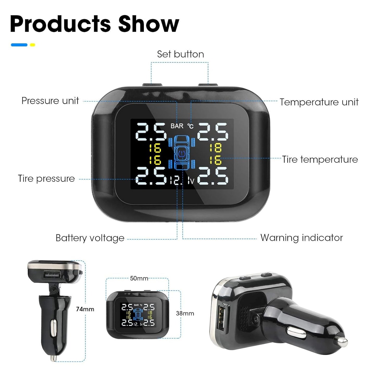 12V Socket Power Wireless Tyre Pressure Monitoring System With Internal Sensors