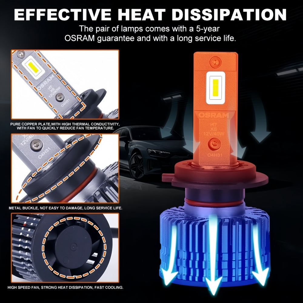 2 x Osram H7 LED Globes 12V 6000K 40W Car Headlight LEDriving Super Bright Bulbs
