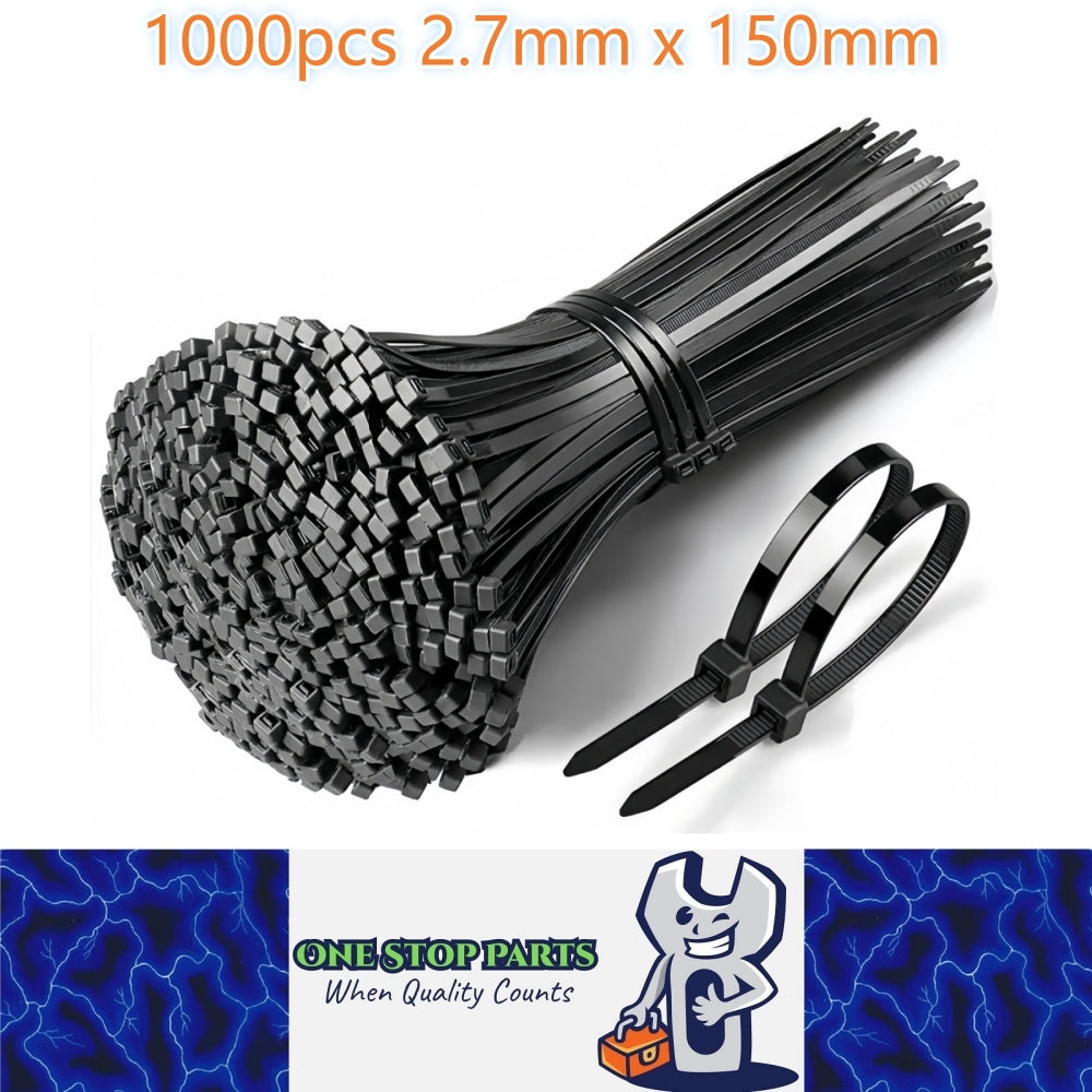 1000 x 150mm Black Cable ties 2.7mm x 150mm Black Plastic Nylon Ties (1000pcs)