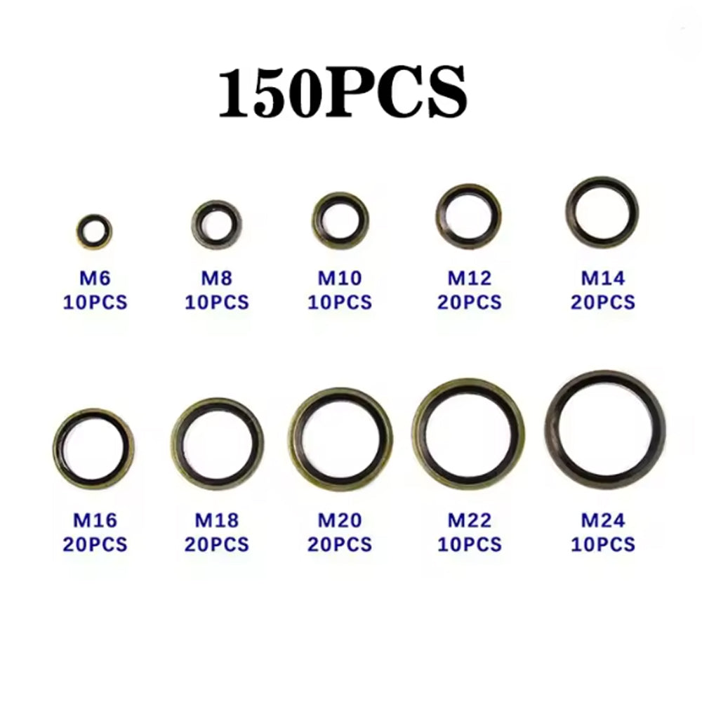 150pcs Metal Bonded Washer Oil Drain Plug Gasket M6/8/10/12/14 /16/18/20/22/24
