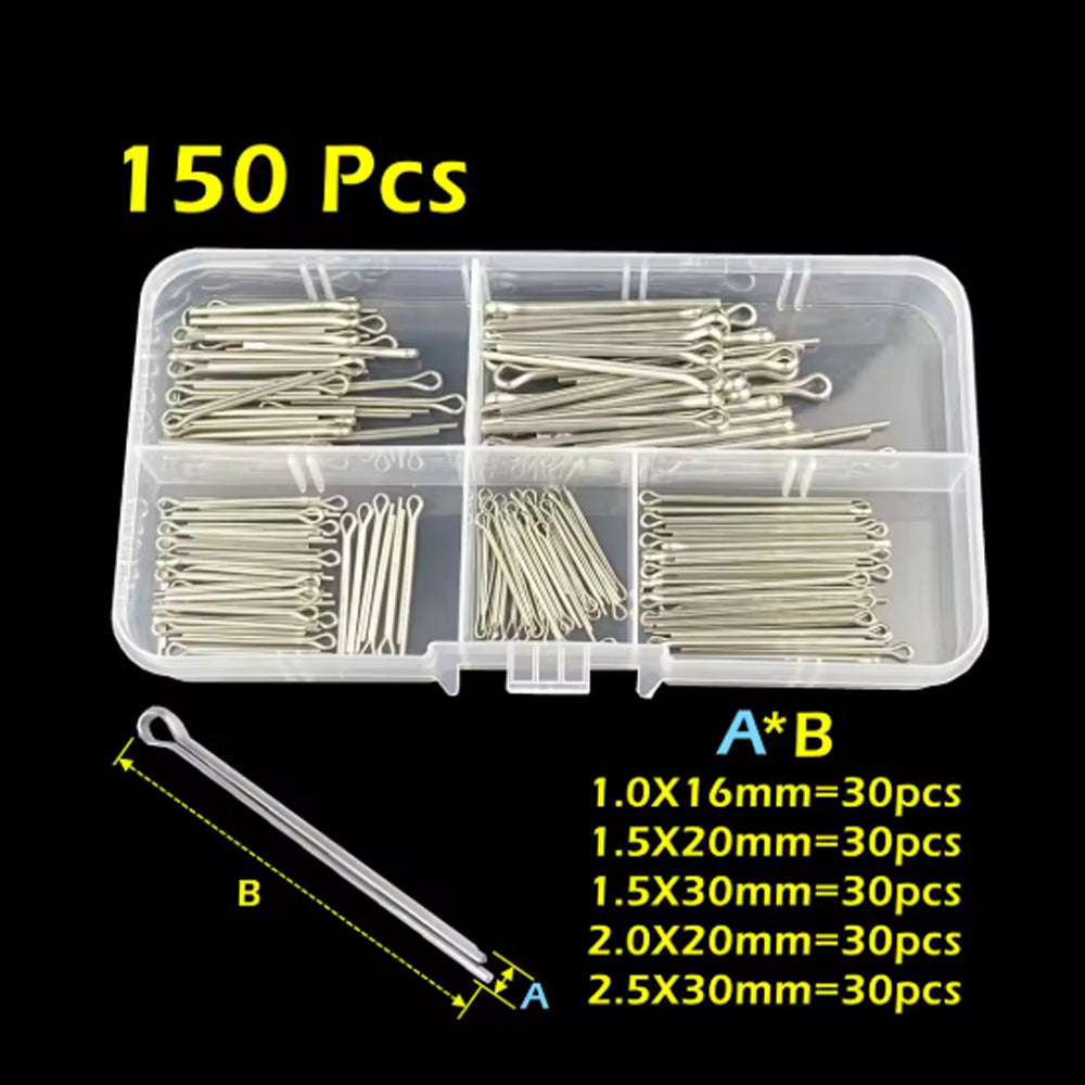 150pcs Stainless Steel Cotter Pin Kit Split Pin 5 Sizes Assortment U Pin Fastner