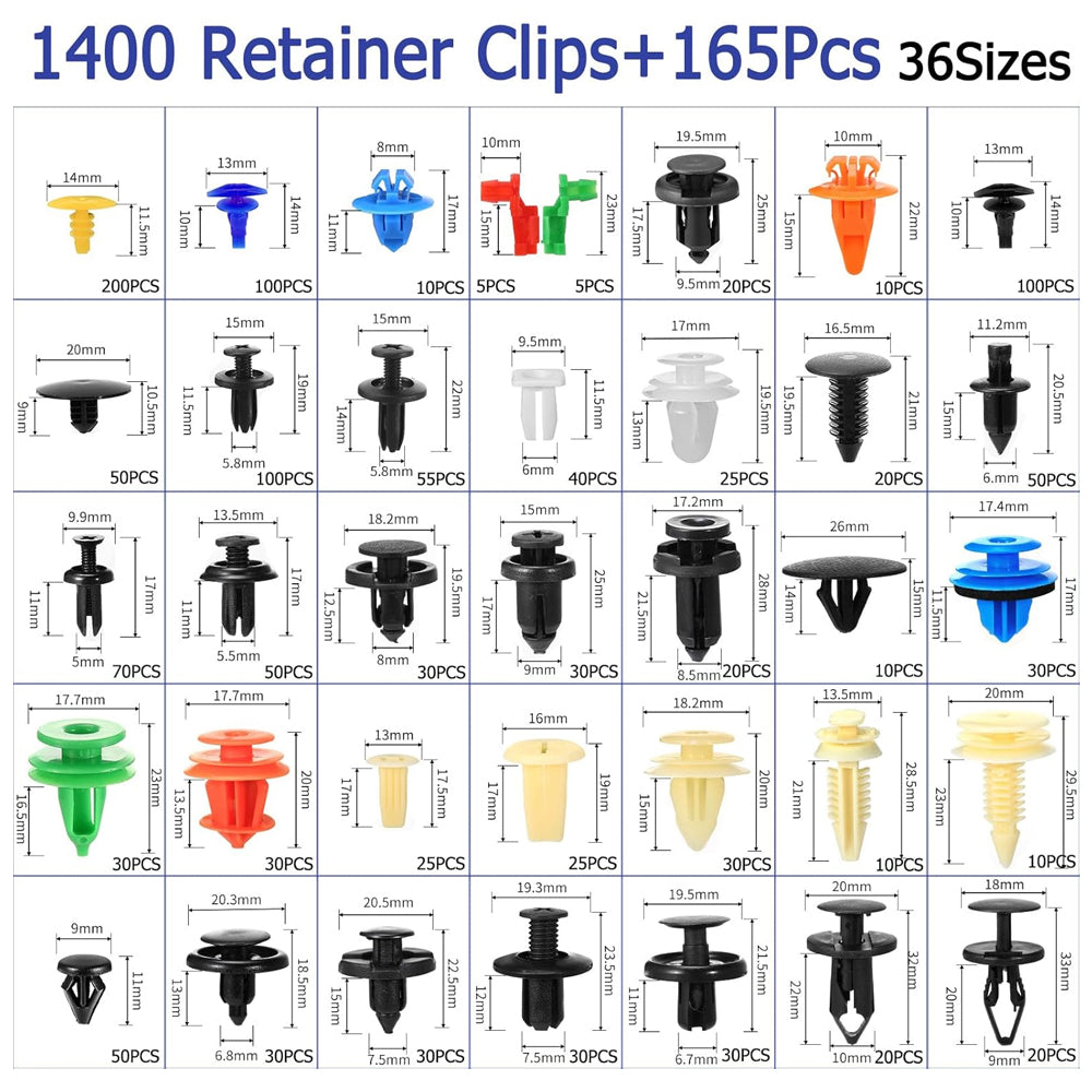 1400pcs Car Push Retainer Clip Fastener 36 Size Bumper Fender Rivet