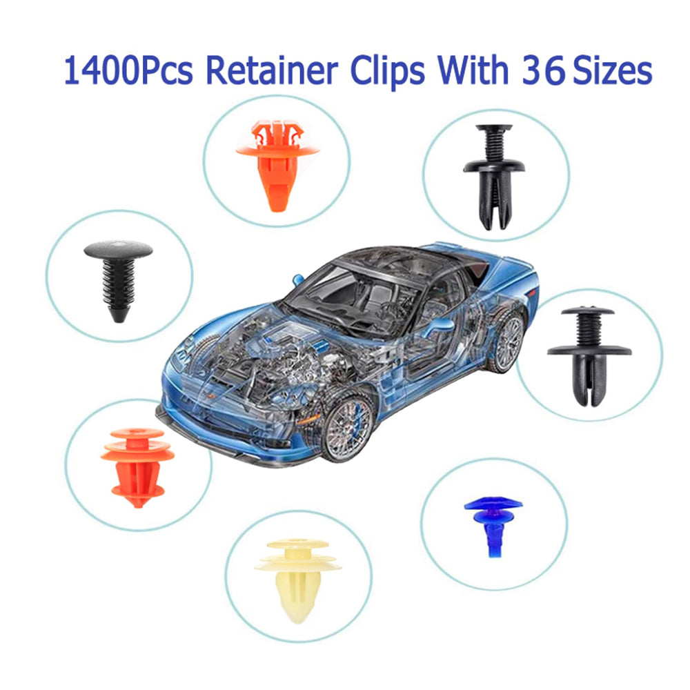 1400pcs Car Push Retainer Clip Fastener 36 Size Bumper Fender Rivet