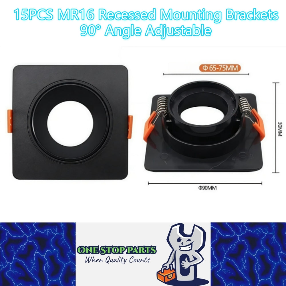 15 x MR16 Recessed Mounting Bracket Black Square Angle Adjustable Mounting Frame