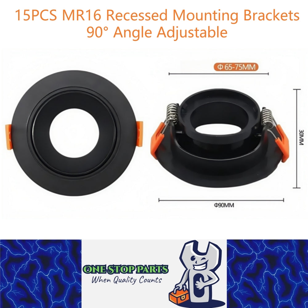 15 x MR16 Recessed Mounting Brackets Black Round Angle Adjustable Mounting Frame