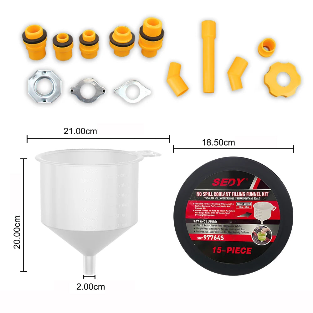 15pcs Spill Proof Coolant Filling Kit Radiator Coolant Filling Funnel Adapter