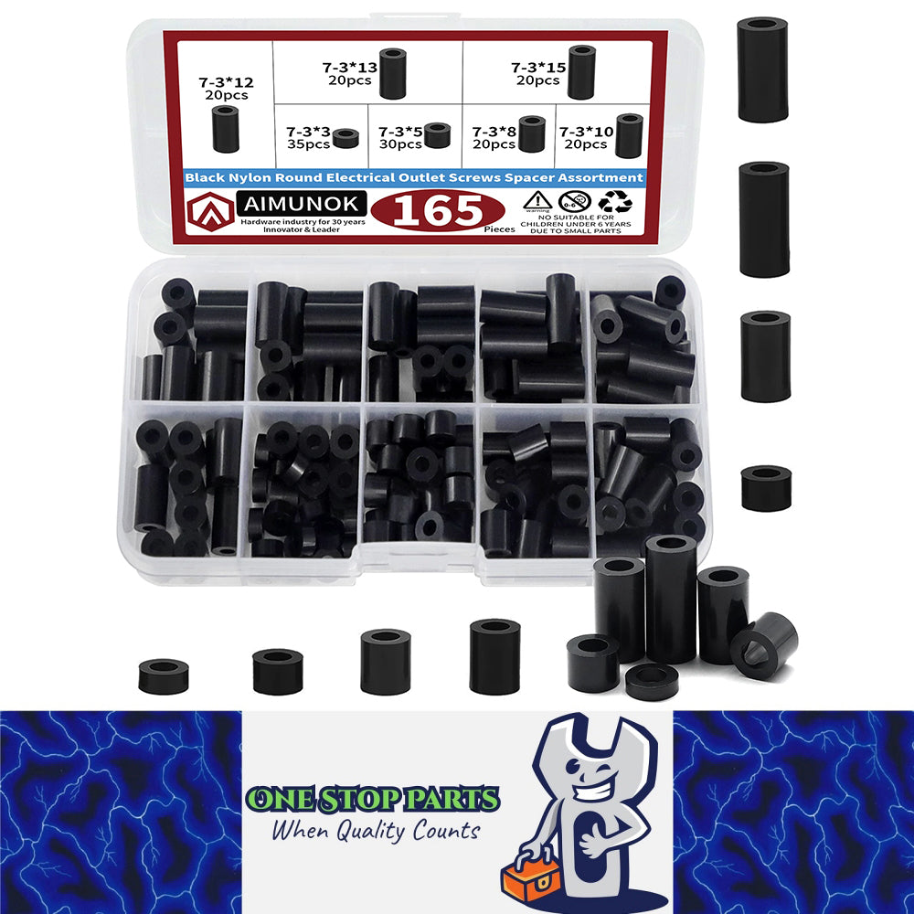 165pcs Black Nylon Spacer Kit Non-Threaded Round for Switch & Receptacle Screws