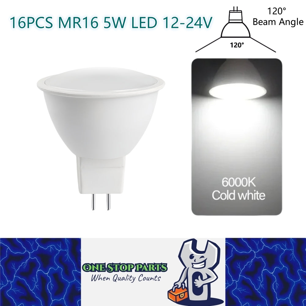16 x MR16 5W LED Spotlight AC/DC 12-24V 120 Degree 6000K Cold White Downlight