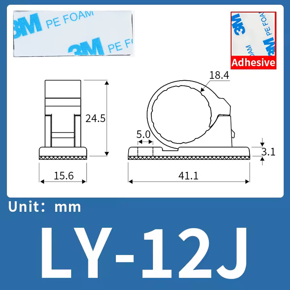 50 x Self-Adhesive Cable Clips ID18.4mm Wire Clamps Cord Holders Cable Organizer