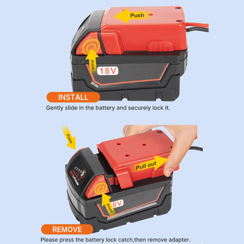 1x 18V to 12V Step Down Converter for Milwaukee M18 Power Wheel Battery Adapter