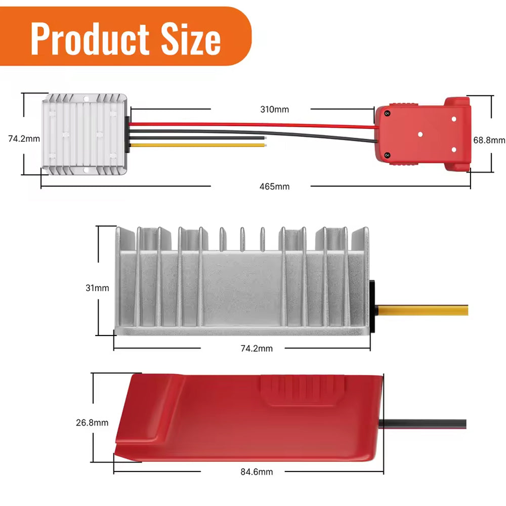 1x 18V to 12V Step Down Converter for Milwaukee M18 Power Wheel Battery Adapter