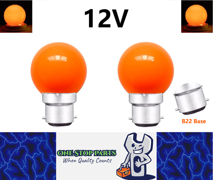 2 x Orange 12v B22 1W LED Bubble Globe Frosted Orange Lens sign party (2pcs)