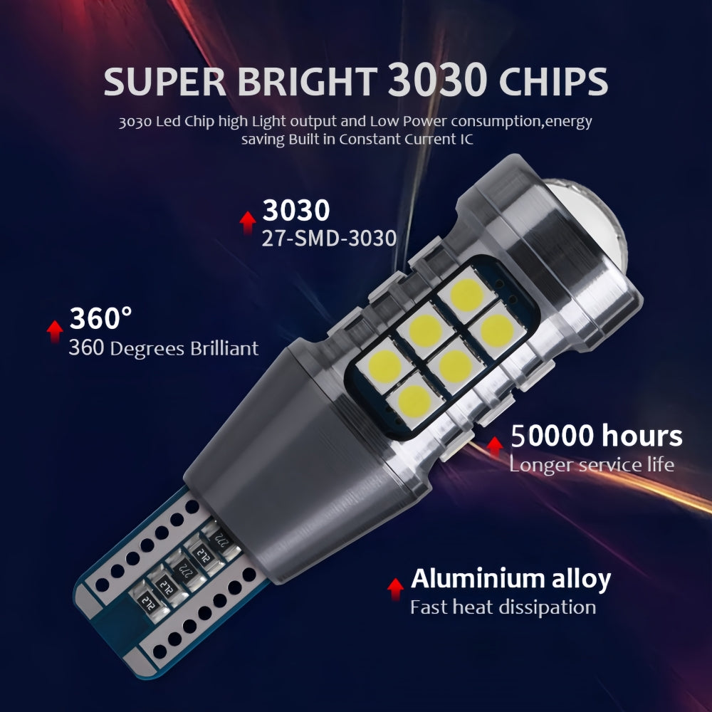 2 x T15 Amber LED 27x3030smd 12v Projector Style LEDs 1620lm Yellow (2pcs)