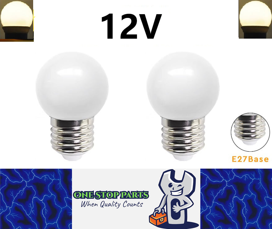 2 x Warm White 12v E27 1W LED Bubble Globe Frosted White ideal for sign (2pcs)