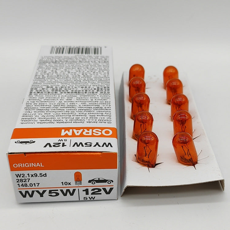 10 x OSRAM T10 12V 5W WY5W Original Amber Coasted Incandescent Wedge globes