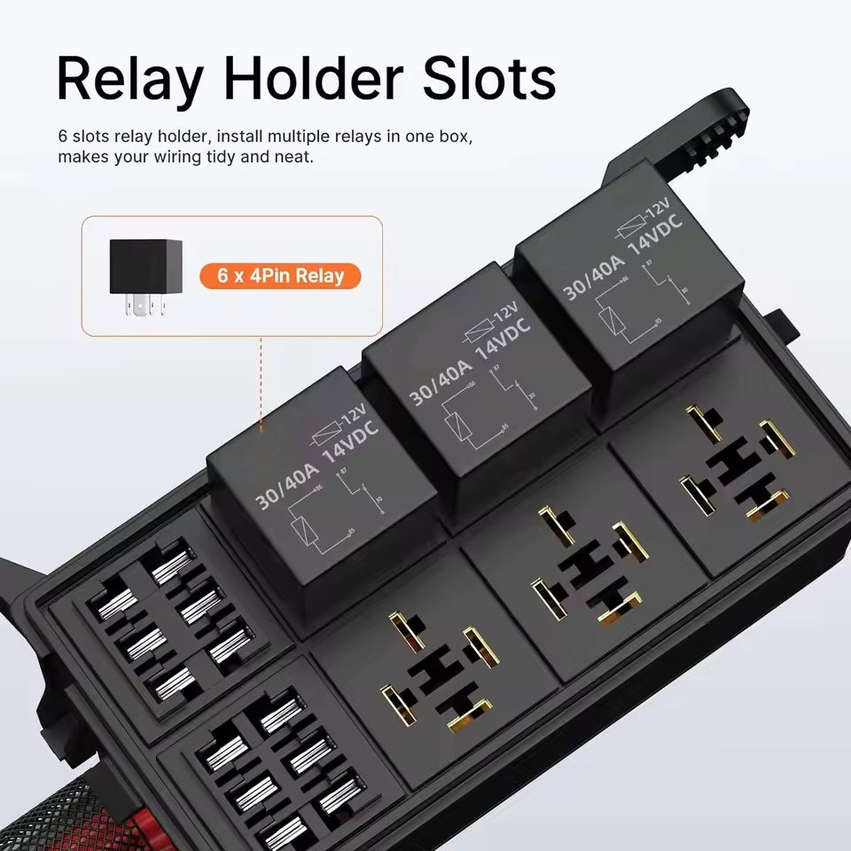 12V 6 Way Relay Fuse Box Waterproof Pre-Wired ATC/ATO Block for Car Marine Boat