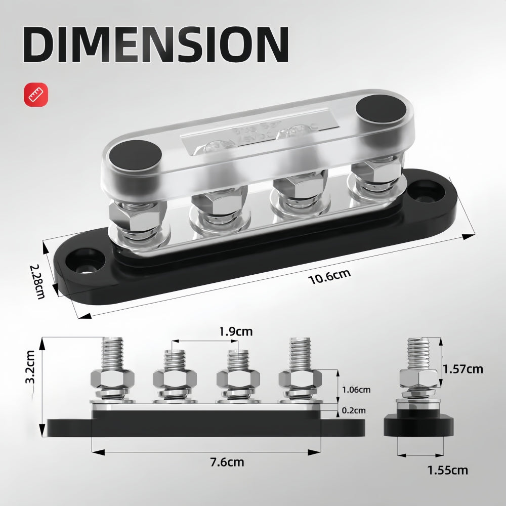 M8 Bus Bar 12V-48V 150A Power Distribution Block 4xM8 Posts Stud Terminal Block